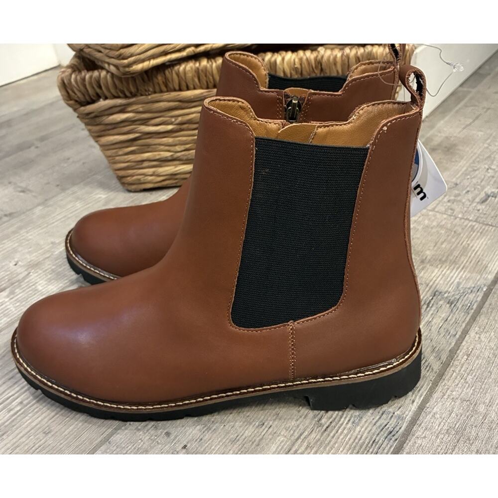 NWT Aetrex Hannah Waterproof Leather Ankle Boots Cognac Brown Women’s 9-9.5 - Picture 2 of 7
